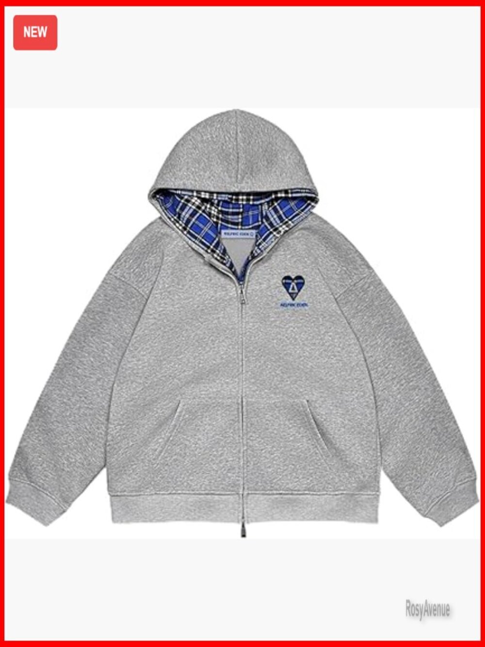 Unisex Plaid Double Layer Zip Up Hoodie Y2K Casual Oversized Sweatshirt